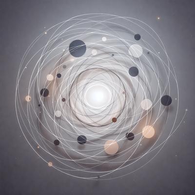 The primary subject of the image is a circle with a central light source, surrounded by various planets and stars. The circle appears to be a light source, and the planets and stars are arranged around it, creating a sense of depth and dimension. The visual style of the image is digital art, with the planets and stars depicted as lines and shapes, giving the impression of a futuristic or celestial scene. The colors and mood of the image are predominantly dark and moody, with the central light source